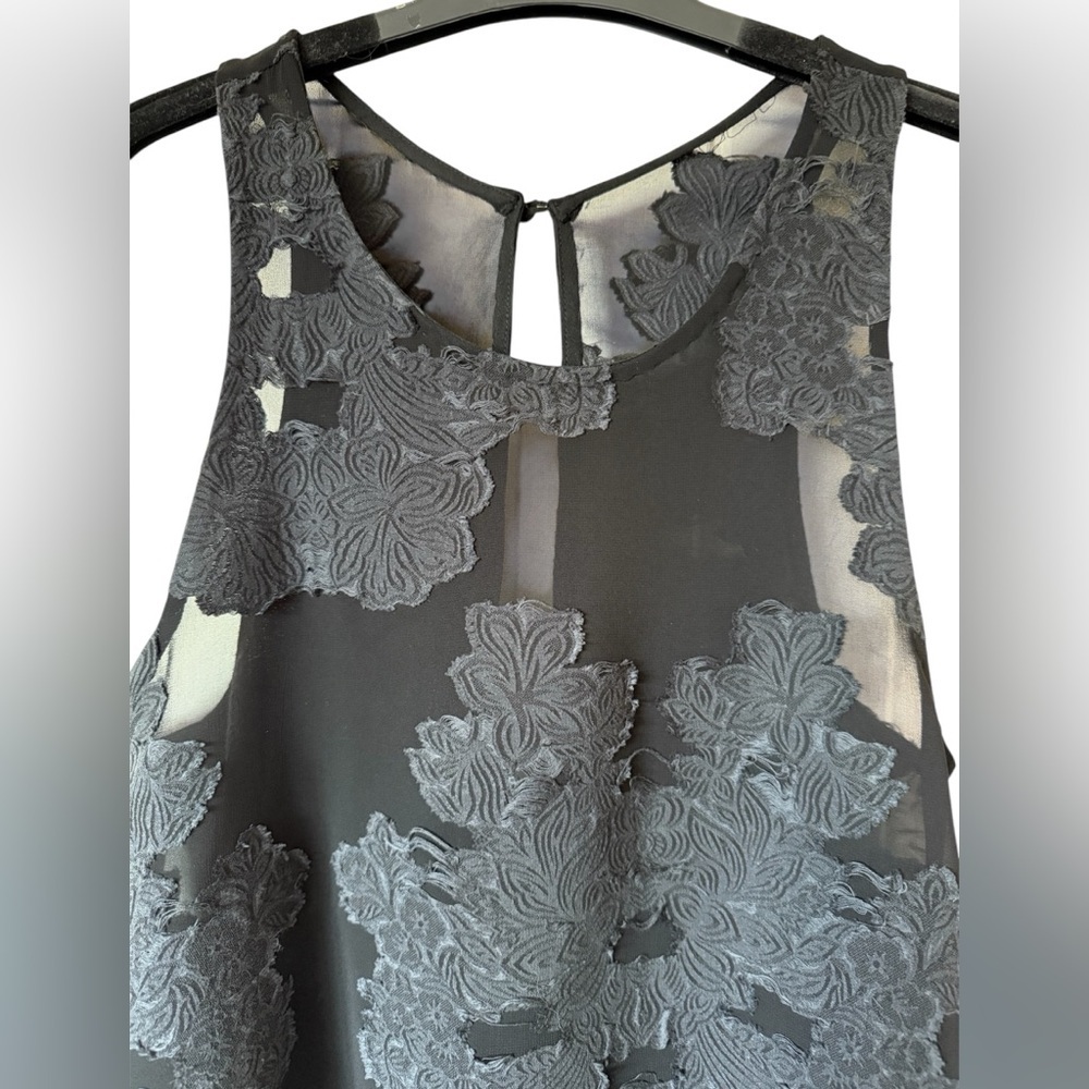 Wilfred Floral Appliqué Sleeveless Top in Black — Sheer Detail Sz M - Picture 7 of 11